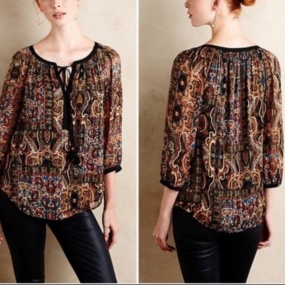 Anthropologie Meadow Rue Paisley Marya Peasant Top - Picture 2 of 6